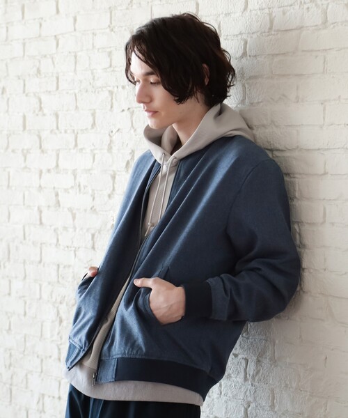 THE SHOP TK （ザ ショップ ティーケー ）の「◆【セットアップ可】シャークスキンリブブルゾン（ブルゾン・メンズ・ブラック/ネイビー/ベージュ・04/03/02）」の14枚目の写真