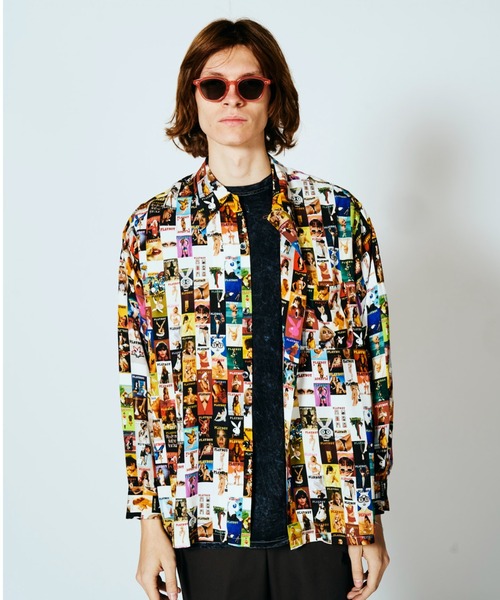 PLAYBOY(プレイボーイ)の「PLAYBOY / プレイボーイ 100 COVER SHIRT レーヨンブロード オープンカラー 総柄シャツ(シャツ/ブラウス・メンズ・ブラック/その他1・MEDIUM/LARGE)」の21枚目の写真