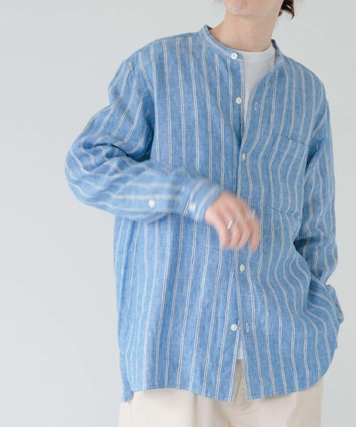 FORK&SPOON（フォークアンドスプーン）の「FORK&SPOON　フレンチリネンロングスリーブシャツ（シャツ/ブラウス・メンズ・ブラック/ストライプ/チェック・4/5）」の2枚目の写真