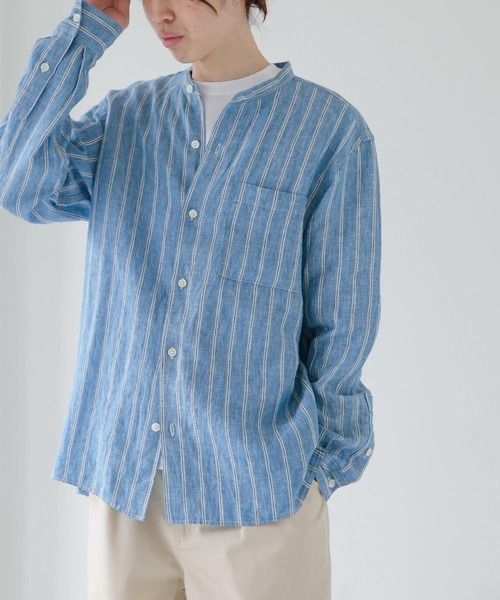 FORK&SPOON（フォークアンドスプーン）の「FORK&SPOON　フレンチリネンロングスリーブシャツ（シャツ/ブラウス・メンズ・ブラック/ストライプ/チェック・4/5）」の9枚目の写真