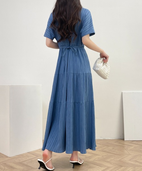 セール】カシュクールワッシャーティアードロングワンピース