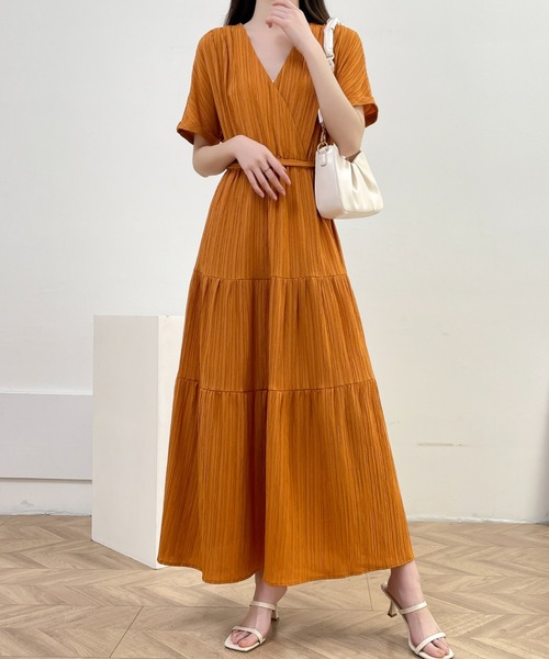 美品♡Diagram ロングワンピース　カシュクール　ティアード　ベルト　フレア カシュクールティアードボタニカル柄ワンピース レディース