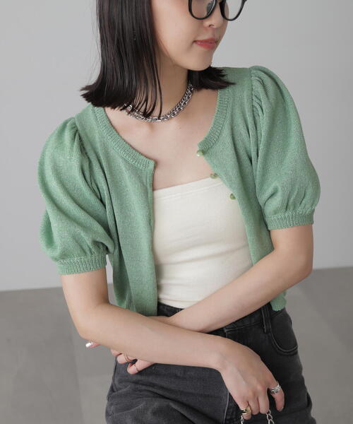 FREE'S MART（フリーズマート）の「◆［WEB限定］ラメパフスリーブニットカーディガン（カーディガン/ボレロ・レディース・ホワイト/レッド/ライトグリーン/ブラック・FREE）」の21枚目の写真