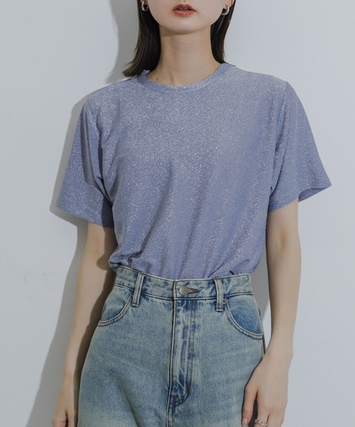 SENSE OF PLACE by URBAN RESEARCH(センスオブプレイスバイアーバンリサーチ)の「クルーネックラメTシャツ(半袖)(Tシャツ/カットソー・レディース・シルバー/ライトブルー/ネイビー/オレンジ/ブラック/ブラウン・ONE)」の4枚目の写真
