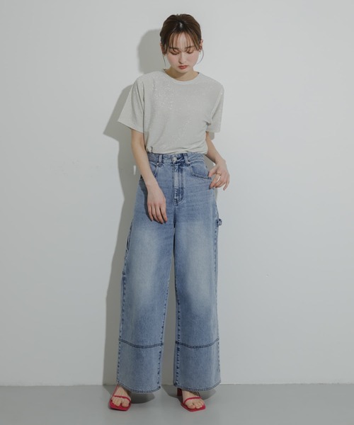 SENSE OF PLACE by URBAN RESEARCH(センスオブプレイスバイアーバンリサーチ)の「クルーネックラメTシャツ(半袖)(Tシャツ/カットソー・レディース・シルバー/ライトブルー/ネイビー/オレンジ/ブラック/ブラウン・ONE)」の11枚目の写真