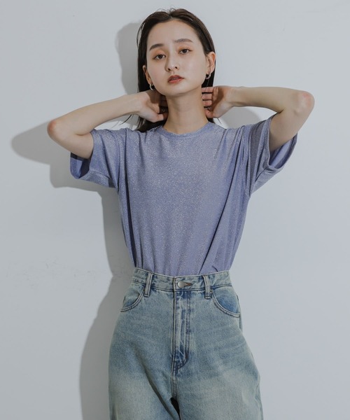 SENSE OF PLACE by URBAN RESEARCH(センスオブプレイスバイアーバンリサーチ)の「クルーネックラメTシャツ(半袖)(Tシャツ/カットソー・レディース・シルバー/ライトブルー/ネイビー/オレンジ/ブラック/ブラウン・ONE)」の13枚目の写真