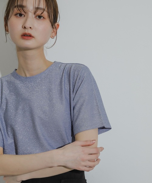 SENSE OF PLACE by URBAN RESEARCH(センスオブプレイスバイアーバンリサーチ)の「クルーネックラメTシャツ(半袖)(Tシャツ/カットソー・レディース・シルバー/ライトブルー/ネイビー/オレンジ/ブラック/ブラウン・ONE)」の18枚目の写真
