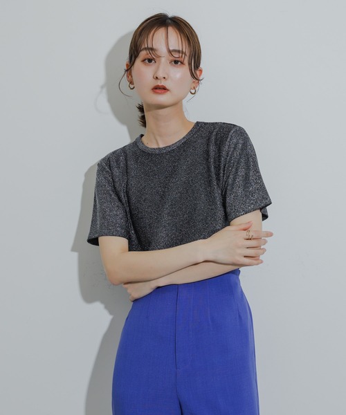 SENSE OF PLACE by URBAN RESEARCH(センスオブプレイスバイアーバンリサーチ)の「クルーネックラメTシャツ(半袖)(Tシャツ/カットソー・レディース・シルバー/ライトブルー/ネイビー/オレンジ/ブラック/ブラウン・ONE)」の15枚目の写真
