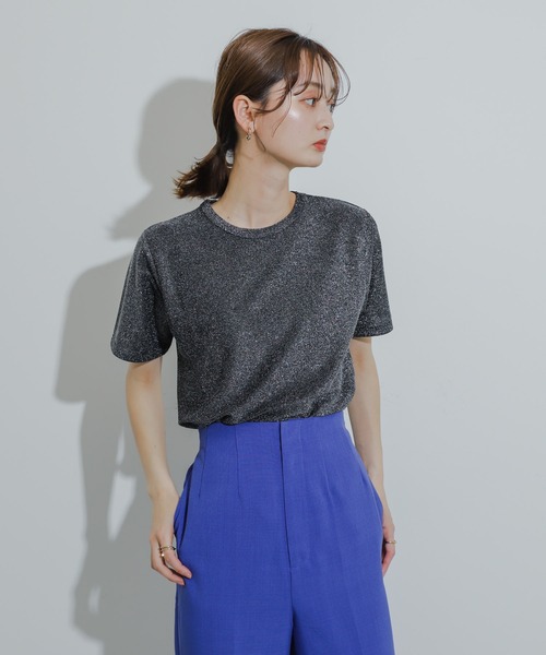 SENSE OF PLACE by URBAN RESEARCH(センスオブプレイスバイアーバンリサーチ)の「クルーネックラメTシャツ(半袖)(Tシャツ/カットソー・レディース・シルバー/ライトブルー/ネイビー/オレンジ/ブラック/ブラウン・ONE)」の16枚目の写真