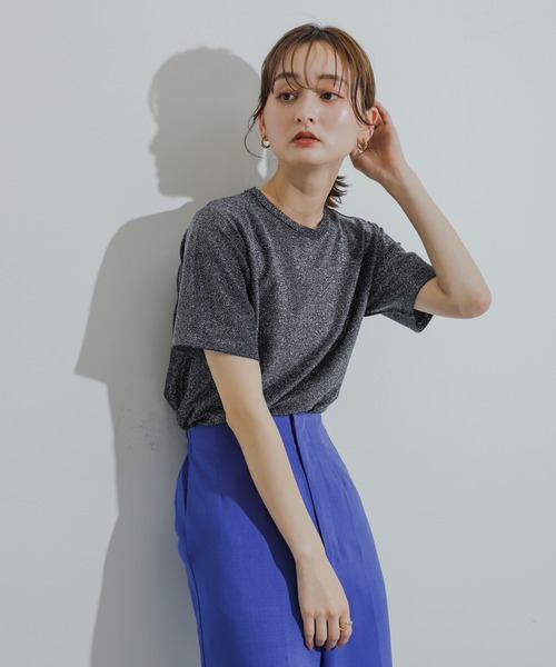 SENSE OF PLACE by URBAN RESEARCH(センスオブプレイスバイアーバンリサーチ)の「クルーネックラメTシャツ(半袖)(Tシャツ/カットソー・レディース・シルバー/ライトブルー/ネイビー/オレンジ/ブラック/ブラウン・ONE)」の17枚目の写真
