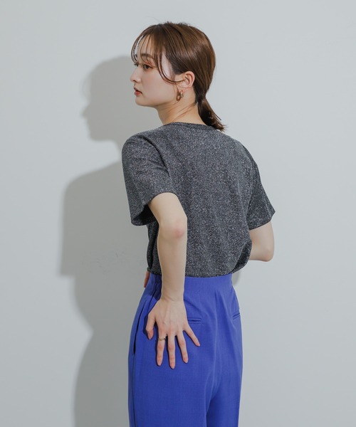 SENSE OF PLACE by URBAN RESEARCH(センスオブプレイスバイアーバンリサーチ)の「クルーネックラメTシャツ(半袖)(Tシャツ/カットソー・レディース・シルバー/ライトブルー/ネイビー/オレンジ/ブラック/ブラウン・ONE)」の18枚目の写真