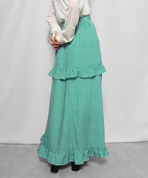 sevens(セブンズ)の「【sevens】ストライプフリルティアードスカート(スカート・レディース・グリーン/ブルー・FREE)」の2枚目の写真