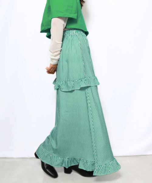 sevens(セブンズ)の「【sevens】ストライプフリルティアードスカート(スカート・レディース・グリーン/ブルー・FREE)」の7枚目の写真