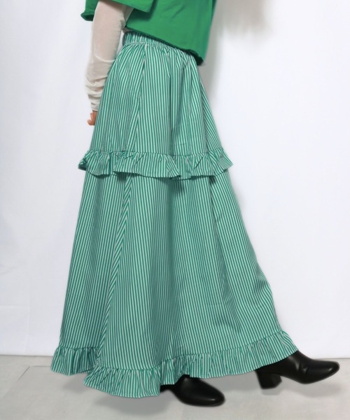 sevens(セブンズ)の「【sevens】ストライプフリルティアードスカート(スカート・レディース・グリーン/ブルー・FREE)」の8枚目の写真