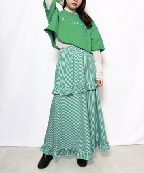 sevens(セブンズ)の「【sevens】ストライプフリルティアードスカート(スカート・レディース・グリーン/ブルー・FREE)」の10枚目の写真
