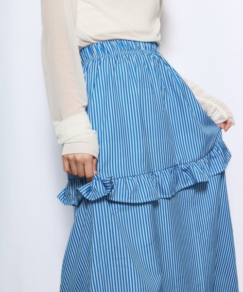 sevens(セブンズ)の「【sevens】ストライプフリルティアードスカート(スカート・レディース・グリーン/ブルー・FREE)」の15枚目の写真