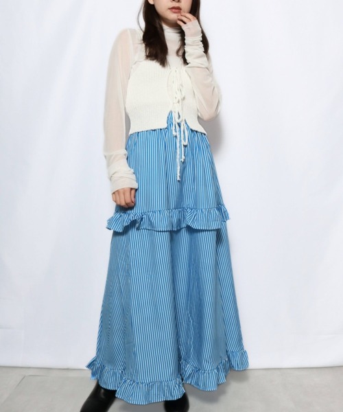 sevens(セブンズ)の「【sevens】ストライプフリルティアードスカート(スカート・レディース・グリーン/ブルー・FREE)」の17枚目の写真