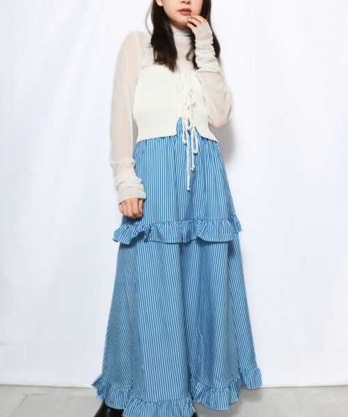 sevens(セブンズ)の「【sevens】ストライプフリルティアードスカート(スカート・レディース・グリーン/ブルー・FREE)」の19枚目の写真