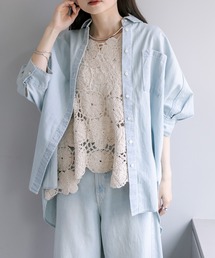 PUAL CE CIN | 綿麻デニムハーフスリーブブラウス(シャツ/ブラウス)