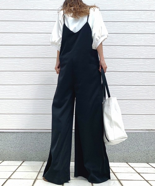 Q(キュー)の「キャミワイドサロペ(サロペット/オーバーオール・レディース・ベージュ/ブラック・MEDIUM)」の12枚目の写真