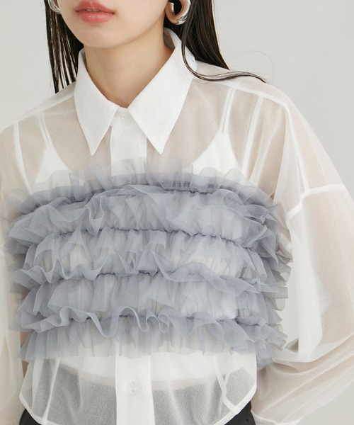 VIS（ビス）の「チュールフリルビスチェ（キャミソール・レディース・オフホワイト/グレー系その他/ブラック・FREE）」の3枚目の写真