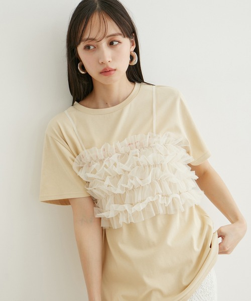 VIS（ビス）の「チュールフリルビスチェ（キャミソール・レディース・オフホワイト/グレー系その他/ブラック・FREE）」の5枚目の写真