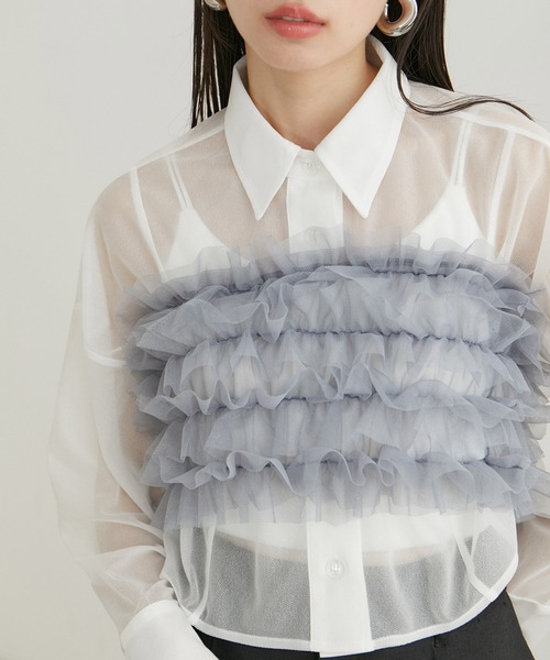 VIS（ビス）の「チュールフリルビスチェ（キャミソール・レディース・オフホワイト/グレー系その他/ブラック・FREE）」の8枚目の写真