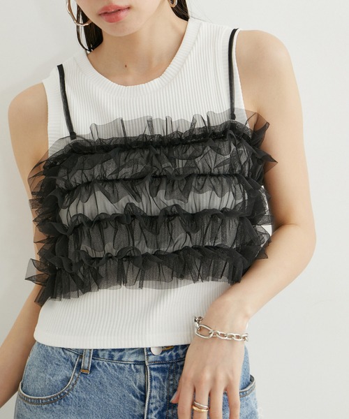 VIS（ビス）の「チュールフリルビスチェ（キャミソール・レディース・オフホワイト/グレー系その他/ブラック・FREE）」の12枚目の写真