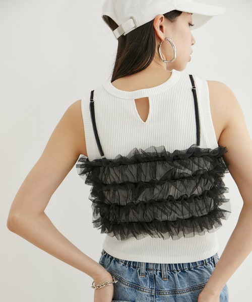 VIS（ビス）の「チュールフリルビスチェ（キャミソール・レディース・オフホワイト/グレー系その他/ブラック・FREE）」の13枚目の写真