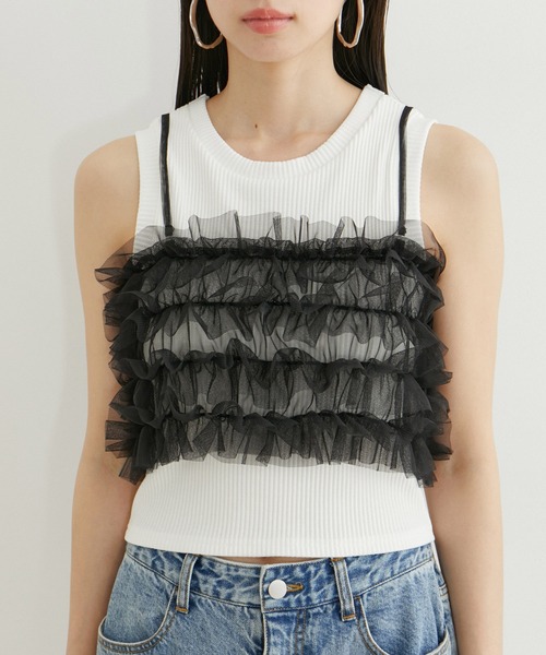 VIS（ビス）の「チュールフリルビスチェ（キャミソール・レディース・オフホワイト/グレー系その他/ブラック・FREE）」の16枚目の写真