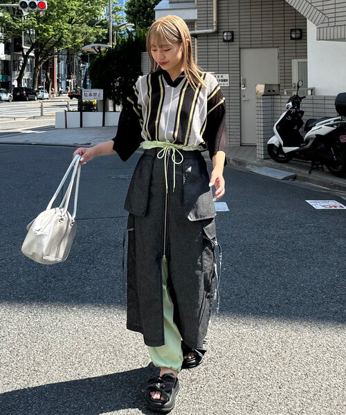 メッシュ編み ライトグリーン ポロシャツ M CERCA｜NOWLE/(M)【NOWLE】透かし編み メッシュ ポロ ニット