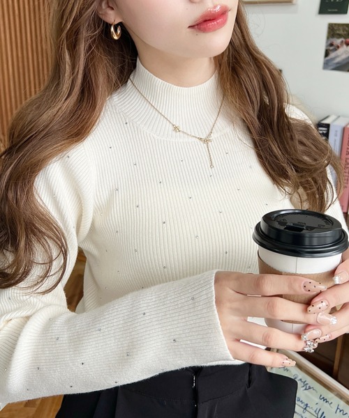 セール】ラインストーンハイネックニットプルオーバー（ニット