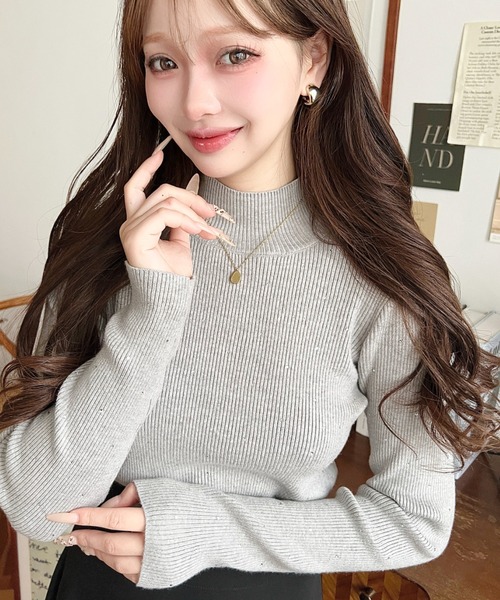 セール】ラインストーンハイネックニットプルオーバー（ニット