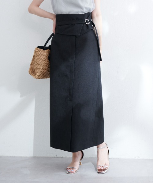 natural couture（ナチュラルクチュール）の「コルセットベルト付きナロースカート（スカート・レディース・ミント/ドット/ブラック/オフホワイト・FREE）」の5枚目の写真