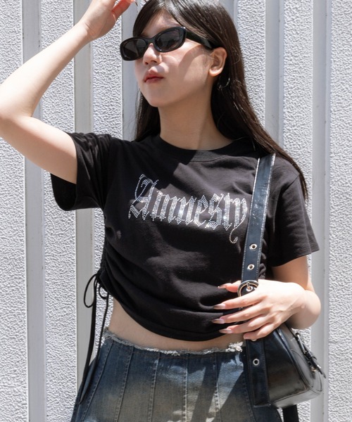 dispark（ディスパーク）の「DISPARK/サイドドロストラインストーンT（Tシャツ/カットソー・レディース・ブラック/ホワイト/その他1・FREE）」の2枚目の写真