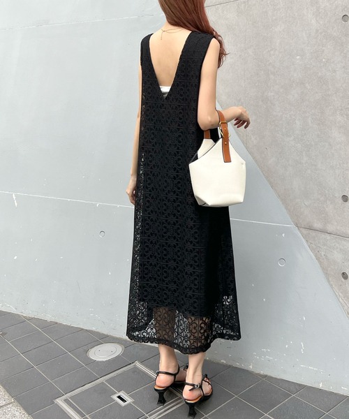 Futier land（フューティアランド）の「パネルレース2wayジャンパースカート（ワンピース・レディース・ホワイト/ブラック・FREE）」の5枚目の写真