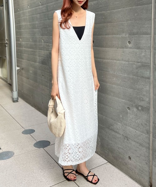 Futier land（フューティアランド）の「パネルレース2wayジャンパースカート（ワンピース・レディース・ホワイト/ブラック・FREE）」の21枚目の写真