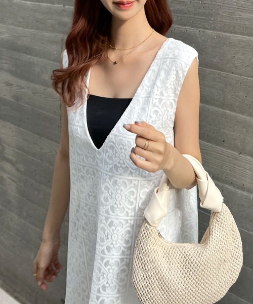 Futier land（フューティアランド）の「パネルレース2wayジャンパースカート（ワンピース・レディース・ホワイト/ブラック・FREE）」の18枚目の写真