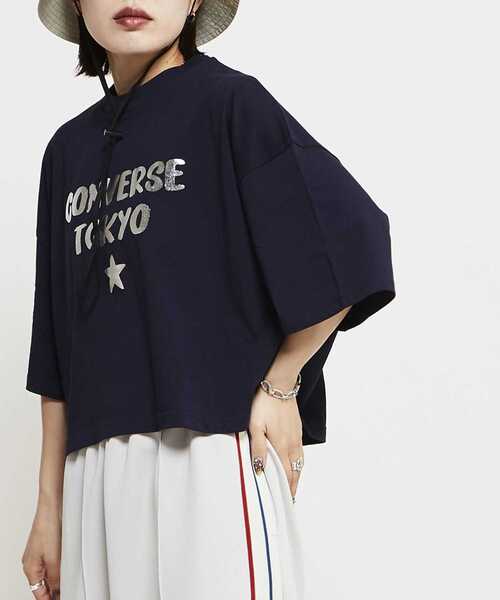 CONVERSE TOKYO（コンバーストウキョウ）の「LOOSE DESIGN FONT LOGO TEE（Tシャツ/カットソー・レディース・ホワイト/ミント/ネイビー/杢グレー/ブルー/チャコールグレー・FREE）」の5枚目の写真