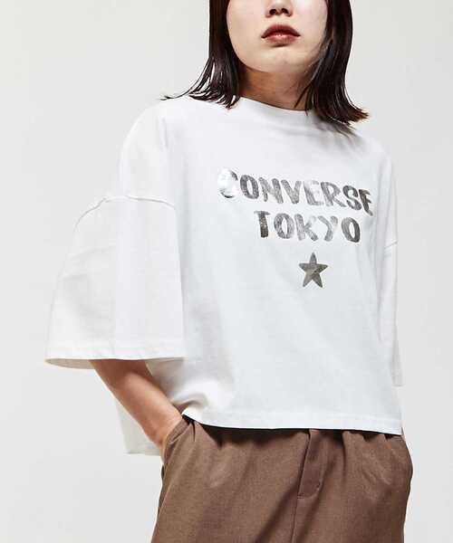 CONVERSE TOKYO（コンバーストウキョウ）の「LOOSE DESIGN FONT LOGO TEE（Tシャツ/カットソー・レディース・ホワイト/ミント/ネイビー/杢グレー/ブルー/チャコールグレー・FREE）」の2枚目の写真