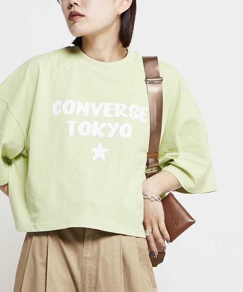 CONVERSE TOKYO（コンバーストウキョウ）の「LOOSE DESIGN FONT LOGO TEE（Tシャツ/カットソー・レディース・ホワイト/ミント/ネイビー/杢グレー/ブルー/チャコールグレー・FREE）」の4枚目の写真