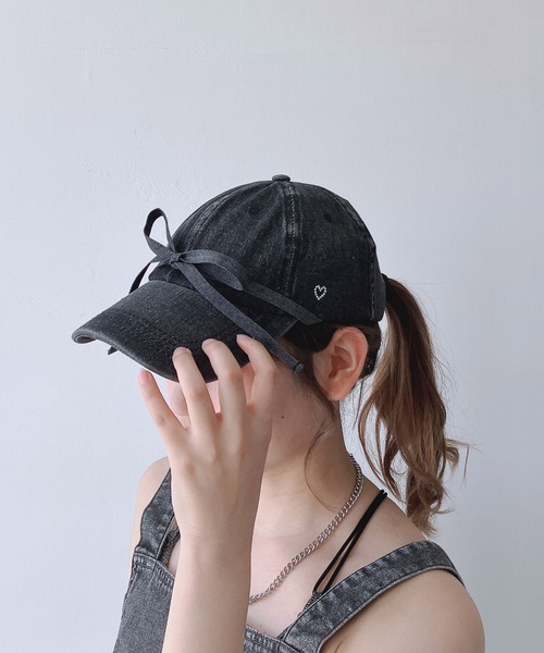 AS KNOW AS plus（アズノゥアズプラス）の「◎デニムリボンキャップ（キャップ・レディース・ブラック/ライトブルー/ブルー・FREE）」の2枚目の写真