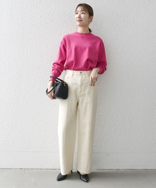 PINUE スウェットライクニットトップス (ピーチ) スウェットライクニットトップス (PEACH) pinue スウェットライク