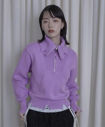 ハーフジップ」に該当するニット/セーター（パープル/紫色系・無地