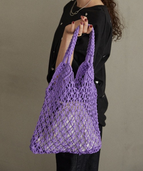 MERLOT（メルロー）の「トライアングルメッシュバッグ（トートバッグ・レディース・ホワイト/ブラック/パープル・FREE）」の3枚目の写真