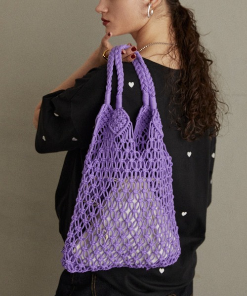 MERLOT（メルロー）の「トライアングルメッシュバッグ（トートバッグ・レディース・ホワイト/ブラック/パープル・FREE）」の7枚目の写真