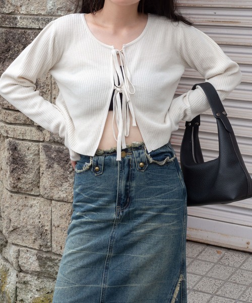 WEGO（ウィゴー）の「WEGO/リボンリブカーディガン（カーディガン/ボレロ・レディース・ピンク/ホワイト/ブラック/グレー・FREE）」の12枚目の写真