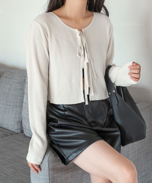 WEGO（ウィゴー）の「WEGO/リボンリブカーディガン（カーディガン/ボレロ・レディース・ピンク/ホワイト/ブラック/グレー・FREE）」の14枚目の写真