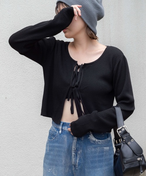 WEGO（ウィゴー）の「WEGO/リボンリブカーディガン（カーディガン/ボレロ・レディース・ピンク/ホワイト/ブラック/グレー・FREE）」の17枚目の写真