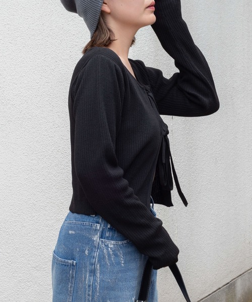 WEGO（ウィゴー）の「WEGO/リボンリブカーディガン（カーディガン/ボレロ・レディース・ピンク/ホワイト/ブラック/グレー・FREE）」の16枚目の写真